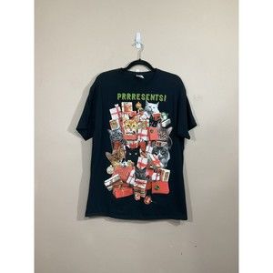 Dec 25th Unisex Christmas Cat Graphic Print T-shirt L Black Presents Holidays